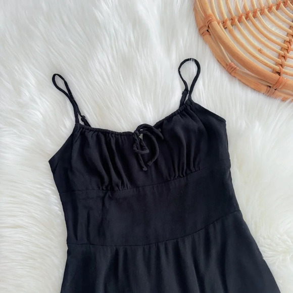 Aritzia Wilfred Bellow Mini Dress Black Front Tie Sleeveless Babydoll - Picture 6 of 13